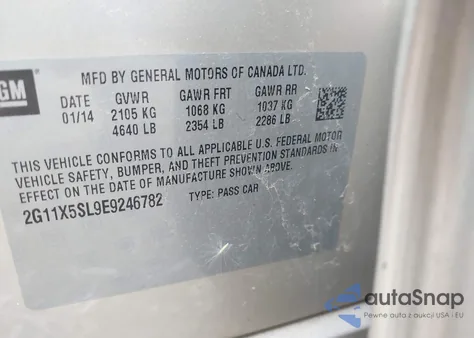 2014 Chevrolet Impala 1Fl from USA, damaged, VIN 2G11X5SL9E9246782